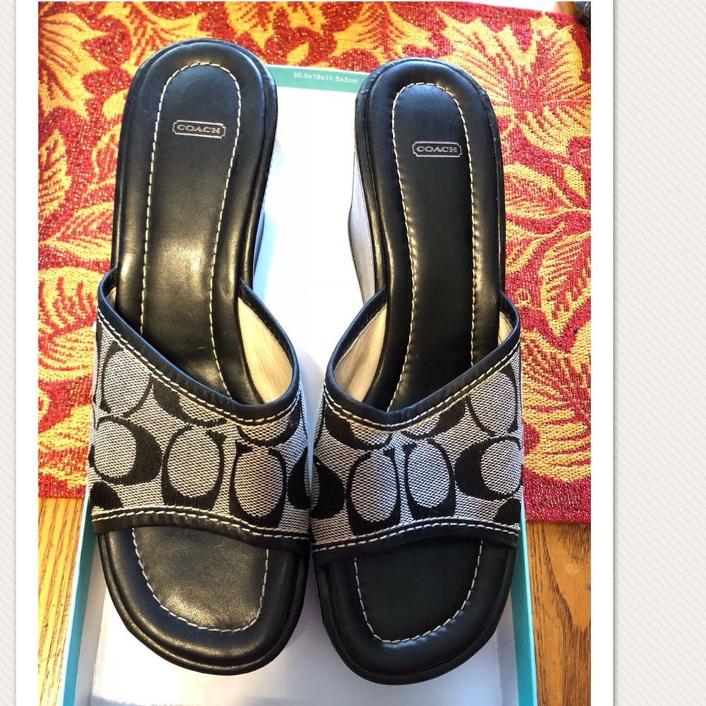Coach Signature Black Wedge Sandal sz8.5